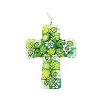 glass of venice pendentif croix murano millefiori vert
