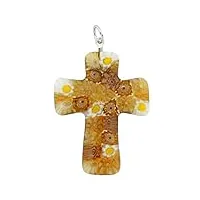 glass of venice pendentif croix murano millefiori brun doré