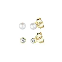 elli premium femme 9 carats (375/1000) or jaune balle perles de culture d'eau douce diamant boucles d'oreilles