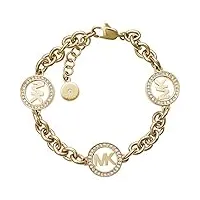 michael kors bracelet chaîne en acier inoxydable avec cristaux pour femme, 6.50" length + 0.5" extender, métal non précieux