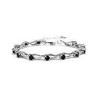 silvershake 3.96ct. naturel spinelle noir en or blanc plaqué argent 925 6.5-8" bracelet moderne réglable pour femme