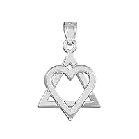 collier pendentif - - 14 ct or blanc 585/1000 Étoile de david cœur moyen (1.1 ") (livré avec l'onu 18" chaîne)