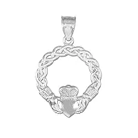 collier pendentif - 10 ct or blanc 471/1000 classique tressé claddagh- collier pendentif (vient avec une chaîne de 45 cm)