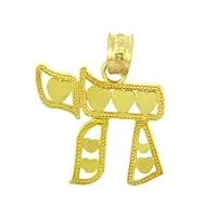 collier pendentif - - 14 ct 585/1000 charm juive - 14 kt or jaune avec coeur chai