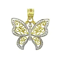 joyara collier pendentif - - 14 ct 585/1000 deux tons or blanc papillon charm