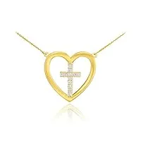 petits merveilles d'amour - 14 ct or 585/1000 ouverte cœur de diamant collier croix