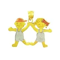 joyara pendentif - 14 ct or jaune 585/1000 - garçon et fille trois tone pendentif charm