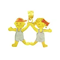 collier pendentif - - 14 ct or jaune 585/1000 - garçon et fille trois tone charm (vient avec une chaîne de 45 cm)
