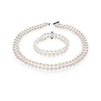 treasurebay ensemble bracelet et collier de perles de culture d'eau douce de qualité aa à deux rangées pour filles, 7-8 mm, (blanc)