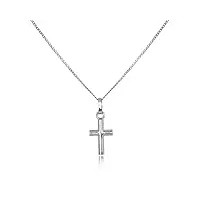 collier et petit pendentif croix en or blanc 9 carats - 41cm