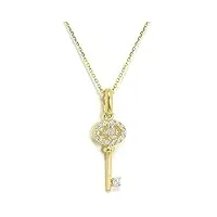 collier et pendentif clé en or jaune 9 carats et oxydes de zirconium - 41cm