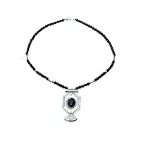 bijoucolor - collier touareg en argent et perles de verre noires
