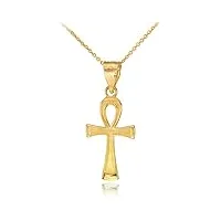 collier avec pendentif en forme de croix d'ankh égyptienne en or jaune 14 carats