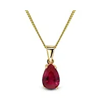 miore collier femmes chaîne en or jaune 9 carat / 375 or avec pendentif poire pierre précieuse rubis rouge, bijoux