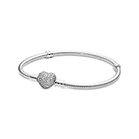 pandora bracelet 590727cz-18 bracelet pour femmes en argent avec cœur en zirconium