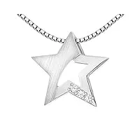 clever schmuck parure de bijoux en argent 925 véritable avec pendentif de 15 mm en forme d'étoile ajourée satinée, brillante et ornée de 3 oxydes de zirconium et chaîne venezia de 42 cm