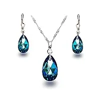 schoener-sd, set parure de bijoux avec cristal de swarovski® en forme de goutte et argent rhodié 925, couleur bermuda blue, bleu