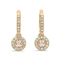 boucles d'oreilles pendantes rondes en or rose 14 carats avec morganite et diamants blancs