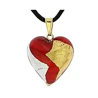 glass of venice pendentif coeur de murano - or rouge et argent