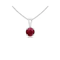 angara pendentif ruby solitaire rond classique en or blanc 14 carats (ruby 4 mm)