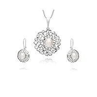 lillymarie femme ensemble de bijoux vrai argent pendentif perle swarovski elements originaux blanc longueur réglable paquet cadeau bijoux de mariage