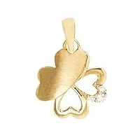 my gold pendentif porte-bonheur trèfle (sans chaîne) or jaune véritable or 333 (8 carats) zircone 15mm x 10mm little luck v0010820
