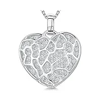 jools par jenny marron® silver pendentif doté d'un argent pendentif en forme de cœur, avec le panneau avant en filigrane dans un 'ouvert' style
