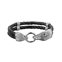 kuzzoi bracelet en cuir pour homme avec fermoir en argent sterling 925 travaillé en crocodile, 232088, 19 centimeters, cuir argent sterling, sans pierre.