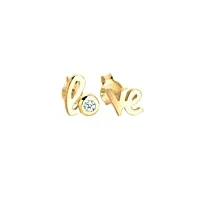 diamore boucles d'oreilles femme love lettering basic avec diamant (0,03 ct.) en or jaune 585