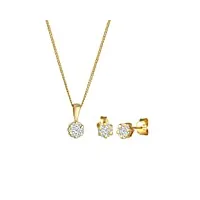 elli ensemble de bijoux femme pendentif fleur classique avec diamant (0,45 ct.) en or jaune 585