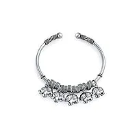 bracelet jonc pour femmes en argent sterling 925 avec breloques et un pendentif en forme d'Éléphant pour la chance.