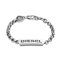 diesel bracelet pour hommes , 18cm - 19.5cm bracelet en acier inoxydable argenté, dx0993040