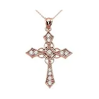 collier femme pendentif 14 ct or rose diamant celtique croix (livré avec une 45cm chaîne)