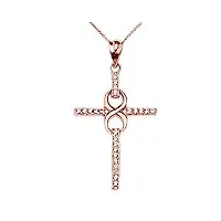 joyara collier femme pendentif 14 ct or rose et oxyde de zirconium infinité croix (livré avec une 45cm chaîne)