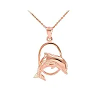 joyara collier femme pendentif solide 14 ct or rose cerceau sauteur dauphin (livré avec une 45cm chaîne)