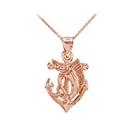 collier femme pendentif 14 ct or rose ancre makaire diamant coupe (livré avec une 45cm chaîne)