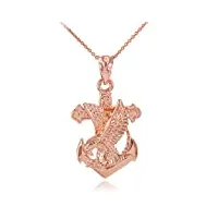 collier femme pendentif 14 ct or rose ancre aigle diamant coupe (livré avec une 45cm chaîne)