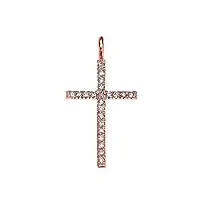 collier femme pendentif 14 ct or rose oxyde de zirconium fine croix (livré avec une 45cm chaîne)