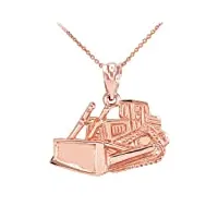 collier femme pendentif 14 ct or rose bulldozer (livré avec une 45cm chaîne)