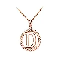 joyara collier femme pendentif 14 ct or rose d initiale À corde cercle (livré avec une 45cm chaîne)