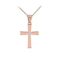 collier femme pendentif 14 ct or rose diamant-accentué croix (livré avec une 45cm chaîne)