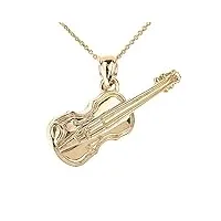 petits merveilles d'amour collier pendentif 14 ct or jaune 3d violon musique charme musique (livré avec une 45cm chaîne)