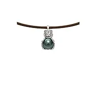 blue pearls le pur plaisir des perles collier homme tribal en cuir, perle de tahiti noire et argent massif 925/1000