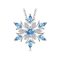 jewelrypalace flocon de neige collier pendentif femme en naturelle pierre taille poire topaze bleu pour femme, zirconium une chaîne en argent sterling 925 45cm, noel fleur de bijoux cadeau