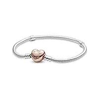 pandora icons bracelet en argent avec fermoir en forme de cœur en métal plaqué or rose 14 carats, 23