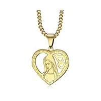 bobijoo jewelry - pendentif médaille vierge marie coeur amour acier or doré plaqué communion + chaîne