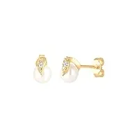 elli diamonds boucles d'oreilles femmes femmes avec diamant et perle d'eau douce en or jaune 585
