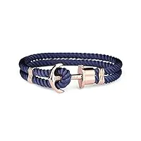 paul hewitt bracelet femme phrep ancre - cadeau femme, bracelet femme style cordage (bleu marine) avec fermoir ancre en inox plaqué or (or rose)