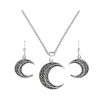 silverly femmes argent .925 simulé marcassite lune croissant boucles d'oreilles pendentif ensemble, 46 cm