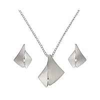 silverly femmes argent .925 diamant boucles d'oreilles collier ensemble (6/100 cttw, h couleur, p3 clarté), 46 cm